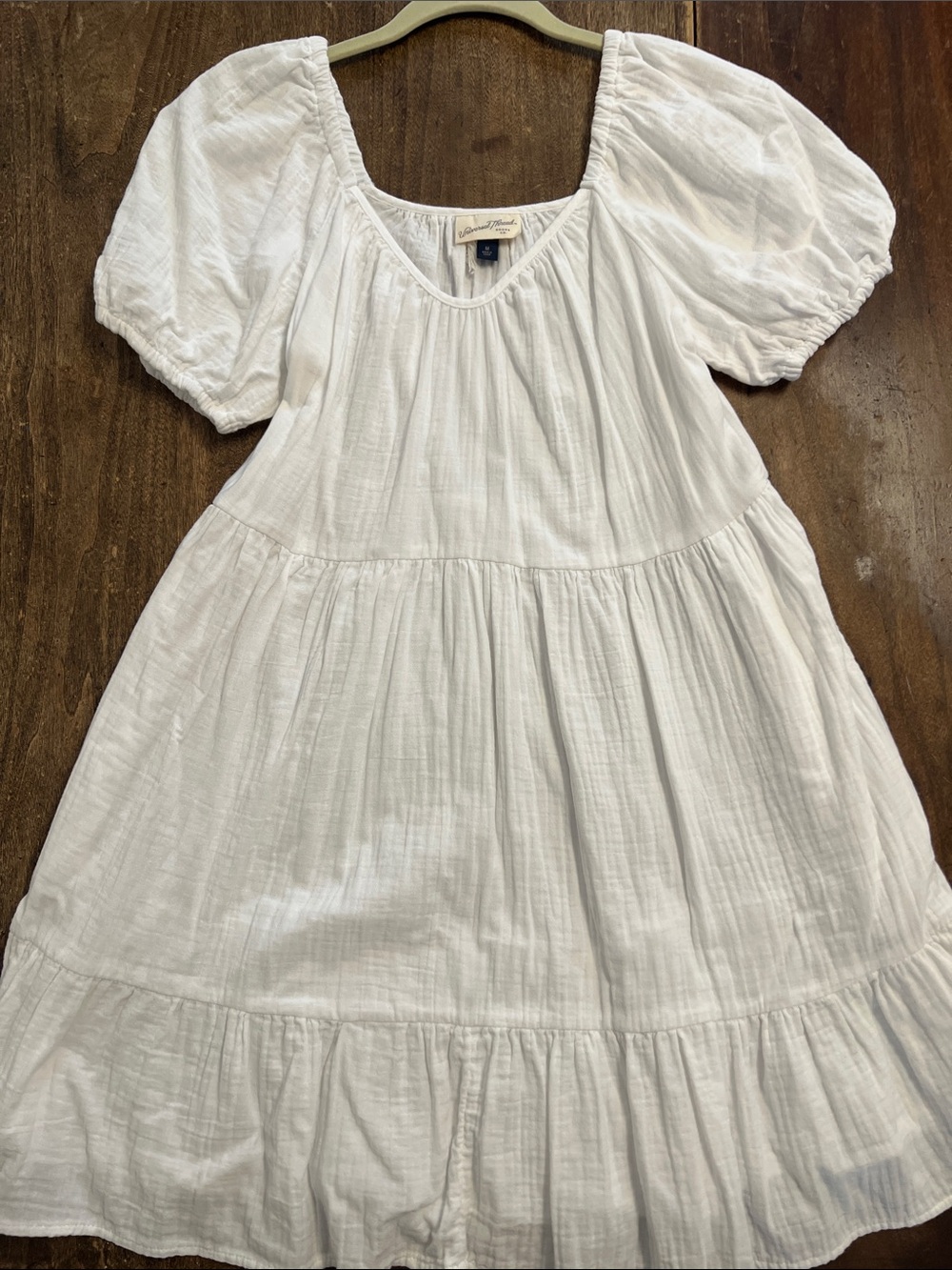 Universal Thread White Cotton Puff-Sleeve Tiered Dress - Medium